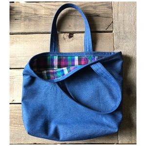 Handmade Vintage Denim & Flannel Classic Everyday Tote Bag